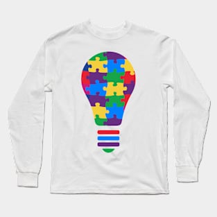 Puzzle Bulb Autism Awareness Gift for Birthday, Mother's Day, Thanksgiving, Christmas Long Sleeve T-Shirt